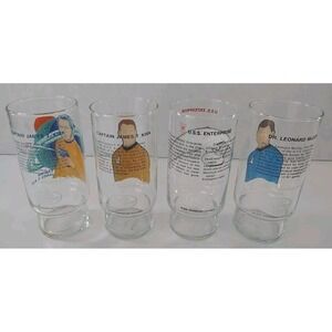 Vintage 1970s Star Trek Dr Pepper Glasses Set of 4 Kirk McCoy Enterprise Spock